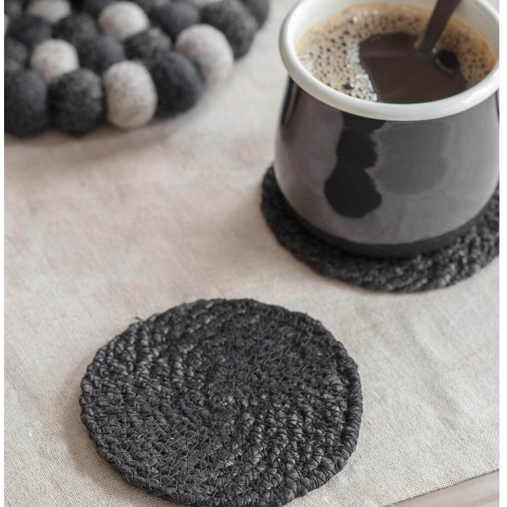 Garden Trading Set of 4 Black Jute Coasters